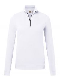 Damen Zip-Longsleeve in Weiß mit 1/3-Zip und schwarzem Reißverschluss